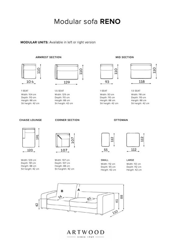 Reno venstremodul 1,5-seter | Artwood