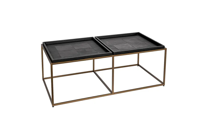 Todelt skinn sofabord med messingramme | Home Factory